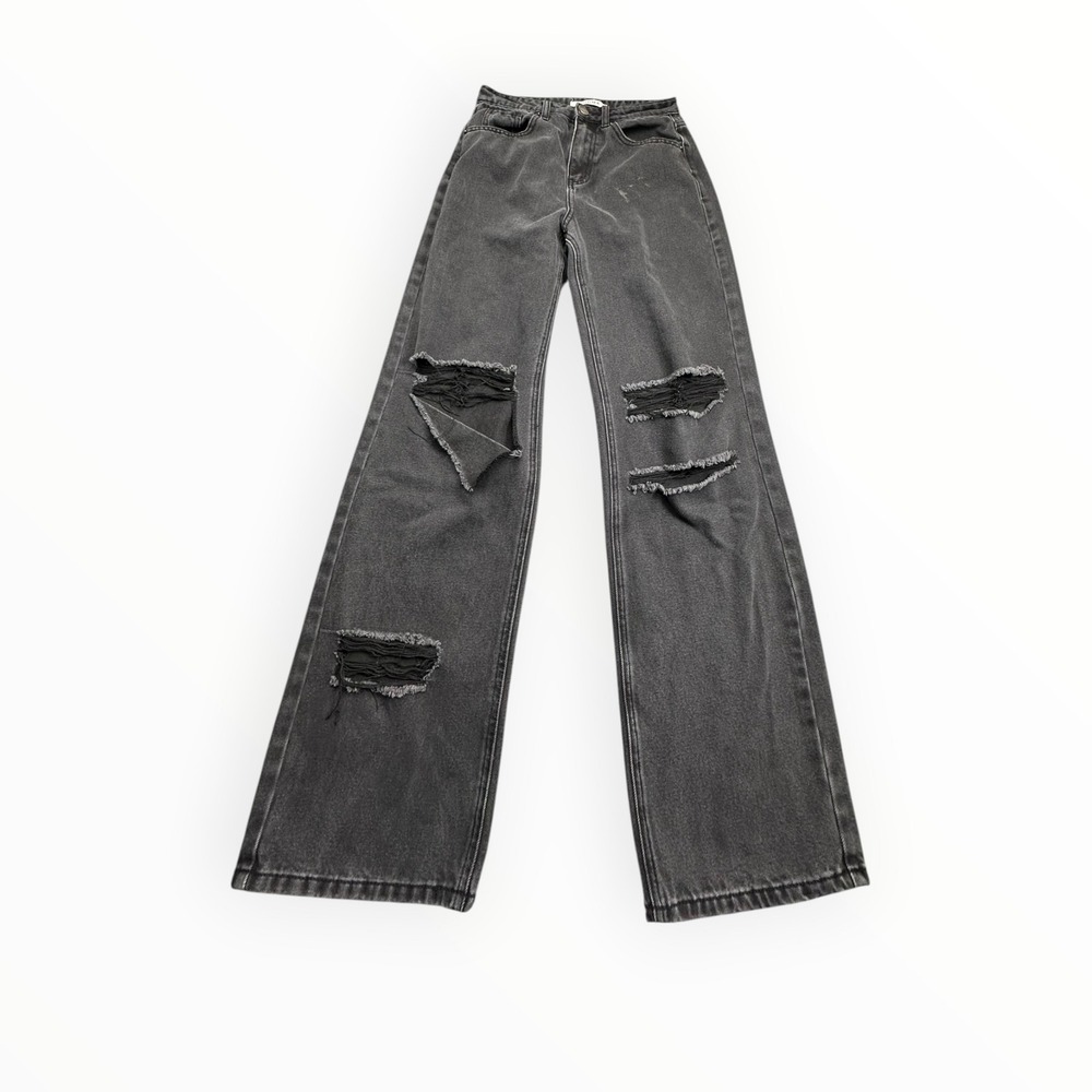 DOGMA Jeans Womens 5 Black Wide Leg Distressed Ripped High Waist DG7118WB Denim